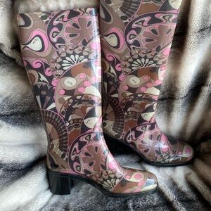 Emilio Pucci Gorgeous Signature Logo Print Tall Rain Boots NeverUsed Italy 🇮🇹